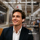 Auriculares Bluetooth 5.4 com ecrã tátil, cancelamento de ruído ANC+ENC, impermeáveis IPX7, brancos